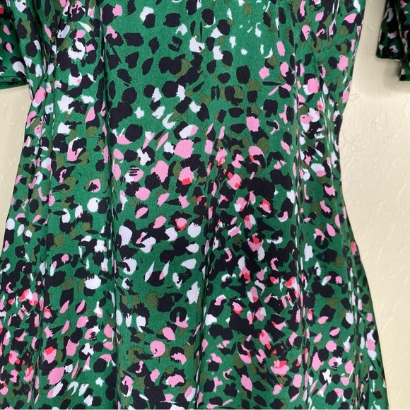Topshop Animal Print Satin Open Back Green Flutter Sleeve Mini Dress Size 2 - Picture 9 of 16